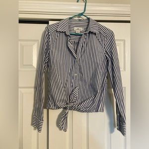 Vineyard Vines Tie Blouse — Blue Vertical Stripes